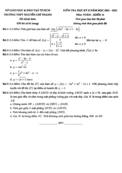 Đề học kỳ 2 Toán 11 năm 2021 – 2022 trường THPT Nguyễn Chí Thanh – TP HCM
