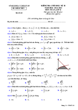 Đề kiểm tra cuối học kỳ 2 Toán 12 năm 2022 – 2023 sở GD&ĐT Bình Dương