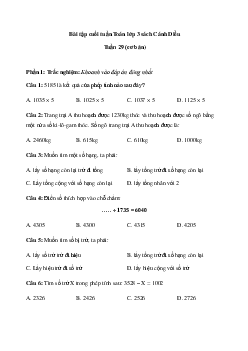 Phiếu bài tập cuối tuần Toán lớp 3 - Tuần 29 ( cơ bản ) | Cánh Diều