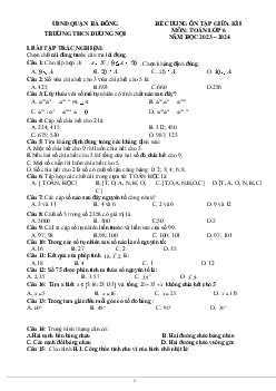 Đề cương giữa kỳ 1 Toán 6 năm 2023 – 2024 trường THCS Dương Nội – Hà Nội