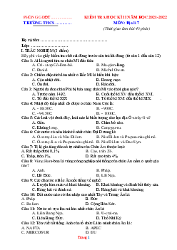 Đề ôn thi học kỳ 2 môn Địa 7 năm 2022 (có đáp án)