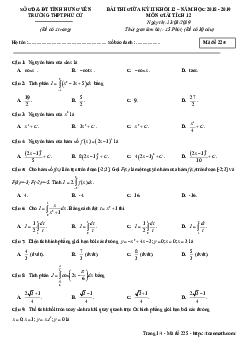 Bài thi giữa kỳ 2 Giải tích 12 năm 2018 – 2019 trường THPT Phù Cừ – Hưng Yên