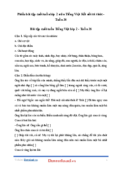 Phiếu bài tập cuối tuần lớp 2 môn Tiếng Việt Kết nối tri thức - Tuần 35