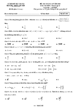 Đề thi tháng 11 năm 2018 môn Toán 12 trường THPT chuyên Bắc Giang