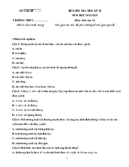 Đề thi học kì 2 môn Sinh học 10 năm 2022 - 2023 sách Kết nối tri thức với cuộc sống đề 2