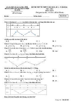 Đề thi thử THPT Quốc gia 2022 môn Toán lần 1 trường THPT Nguyễn Trung Thiên, Hà Tĩnh