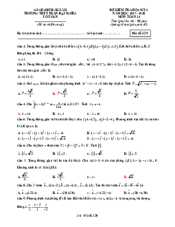 Đề kiểm tra học kỳ 2 Toán 12 năm 2017 – 2018 trường Trần Đại Nghĩa – Đắk Lắk