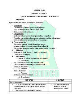 Unit 5: Technology - Lesson plan 5H | Giáo án Tiếng Anh 11 Friends Global