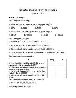 Bài tập cuối tuần Toán lớp 4 Kết nối tri thức - Tuần 31 (Cơ bản)