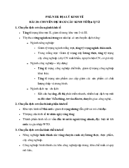 Địa Lý 12 bài 20: Chuyển dịch cơ cấu kinh tế