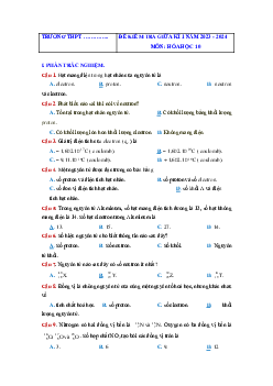 Đề thi giữa học kì 1 lớp 10 năm 2023 - 2024 sách Chân trời sáng tạo | Hóa Học 10 đề 2