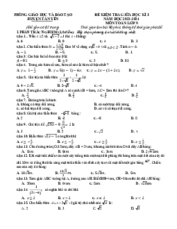 Đề giữa học kì 1 Toán 9 năm 2023 – 2024 phòng GD&ĐT Tân Yên – Bắc Giang