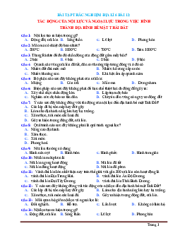 Trắc nghiệm Địa 6 Bài 12: Tác động của nội lực và ngoại lực trong việc hình thành địa hình bề mặt Trái Đất (có đáp án)