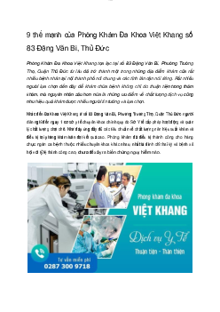 Thảo luận về 9 thế mạnh của Phòng Khám Đa Khoa Việt Khang số 83 Đặng Văn Bi, Thủ Đức