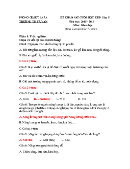 Đề thi học kì 2 môn Khoa học lớp 5 trường tiểu học Tả Van, Lào Cai năm 2015 - 2016