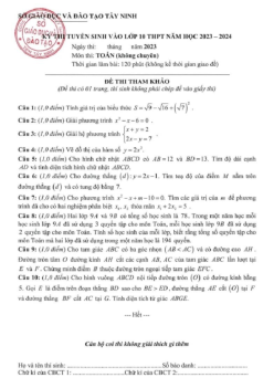 Đề tham khảo tuyển sinh lớp 10 môn Toán năm 2023 – 2024 sở GD&ĐT Tây Ninh