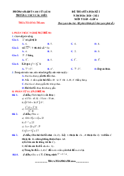 Đề thi giữa học kì 1 Toán 6 năm 2020 – 2021 trường THCS Cầu Diễn – Hà Nội