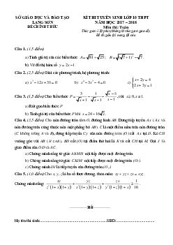Đề thi tuyển sinh lớp 10 THPT năm học 2017 – 2018 môn Toán sở GD và ĐT Lạng Sơn