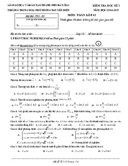 Đề thi HK1 Toán 11 năm học 2016 – 2017 trường THPT Nguyễn Hiền – Đà Nẵng