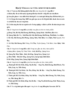 Câu hỏi trắc nghiệm Địa Lý 12 - Bài 43: Các vùng kinh tế trọng điểm