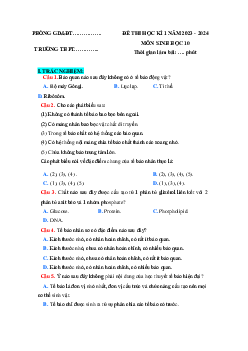 Đề thi học kì 1 môn Sinh học 10 năm 2023 - 2024 sách Chân trời sáng tạo đề 1