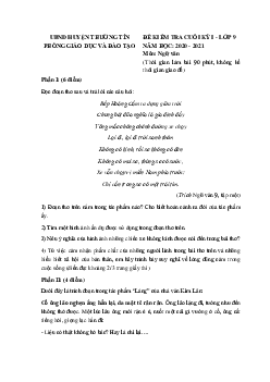 Đề thi học kì 1 Văn 9 Phòng GD&ĐT huyện Thường Tín năm 2020 - 2021
