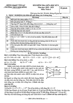 Đề giữa học kỳ 1 Toán 6 năm 2022 – 2023 trường THCS Kim Đồng – Hòa Bình