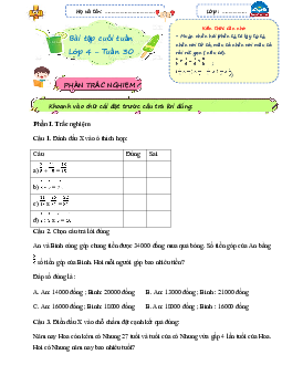 Giải Bài tập cuối tuần lớp 4 môn Toán Chân trời sáng tạo - Tuần 30