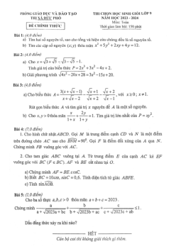 Đề học sinh giỏi Toán 9 năm 2023 – 2024 phòng GD&ĐT Đức Phổ – Quảng Ngãi