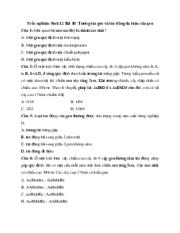 Trắc nghiệm Sinh học 12 bài 10: Tương tác gen và tác động đa hiệu của gen