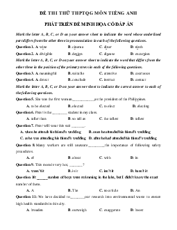 Đề thi thử THPT Quốc Gia 2023 môn Tiếng Anh - Đề 17 (có đáp án)