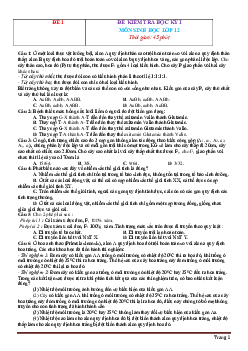 TOP 10 đề kiểm tra học kỳ I môn sinh học 12 (có đáp án)