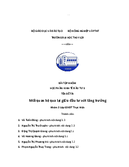 Đề tài Mối quan hệ qua lại giữa đầu tư với tăng trưởng | Kinh tế đầu tư 1 | Đại học Thủy Lợi