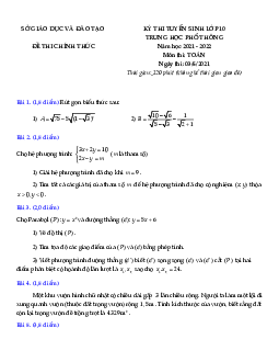 Đề tuyển sinh lớp 10 môn Toán năm 2021 – 2022 sở GD&ĐT Bình Dương