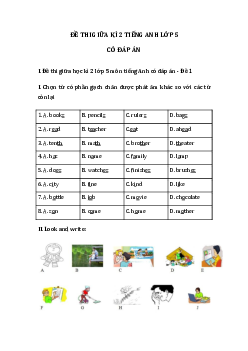 5 đề ôn thi giữa học kì 2 lớp 5 môn Tiếng Anh