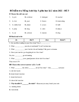 Đề kiểm tra Tiếng Anh lớp 5 giữa học kì 2 năm 2021 - Đề 3