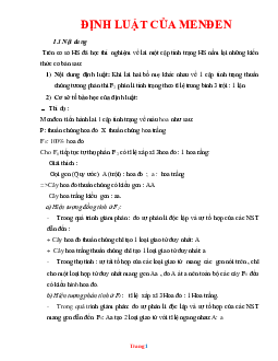Đề cương ôn tập Sinh học 9 phần định luật Menđen