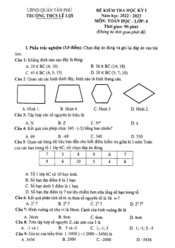 Đề kiểm tra học kỳ 1 Toán 6 năm 2022 – 2023 trường THCS Lê Lợi – TP HCM