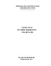 Tập bài giảng Kỹ năng nghiên cứu và lập luận - TS. Lê Thị Hồng Vân - Pháp luật đại cương | Trường Đại học Bách khoa Thành phố Hồ Chí Minh