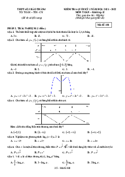 Đề kiểm tra cuối kỳ 1 Toán 12 năm 2021 – 2022 trường THPT Bảo Thắng 3 – Lào Cai
