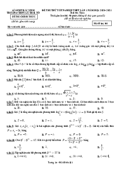 Đề thi thử tốt nghiệp THPT 2021 lần 1 môn Toán trường Lý Thái Tổ – Bắc Ninh