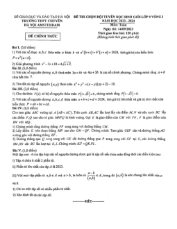 Đề thi HSG Toán 9 vòng 1 năm 2023 – 2024 trường THPT chuyên Hà Nội – Amsterdam
