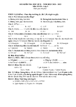 Đề thi Toán lớp 5 học kì 2 năm 2021 - 2022