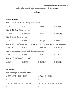 Bài tập cuối tuần Toán lớp 4 Kết nối tri thức - Tuần 18 (Nâng cao)