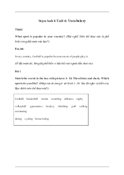 Giải Tiếng Anh 6 Unit 6: Vocabulary -  Friends Plus