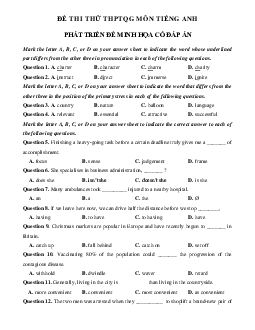 Đề thi thử THPT Quốc Gia 2023 môn Tiếng Anh - Đề 14 (có đáp án)