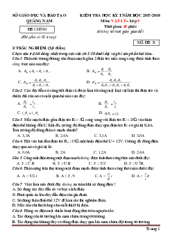 Đề thi học kỳ I môn vật lý 9 Sở GD Quảng Nam năm 2017-2018 (có lời giải)