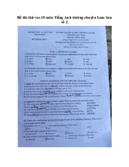 Đề thi thử vào 10 môn Tiếng Anh trường chuyên Lam Sơn số 2 năm 2023-2024