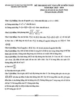 Đề khảo sát Toán (chuyên) vào lớp 10 năm 2023 – 2024 trường THPT chuyên Thái Nguyên