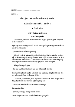 Phiếu bài tập cuối tuần môn tiếng Việt lớp 3 Tuần 7 (cơ bản) | Kết nối tri thức